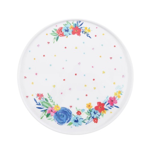 Pioneer Woman Cake Stand Floral Scalloped Melamine White Blue 11"dia x5.25"H New - Picture 3 of 10