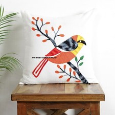 Indian Cushion Cover Suzani Covers Beautiful Bird Embroidered Bohemian Case 40cm