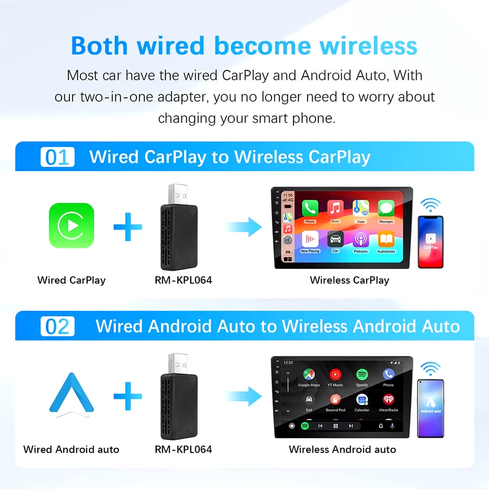 ADATTATORE WIRELESS USB APPLE CAR PLAY ANDROID AUTO UNIVERSALE ITALIA - Immagine 2 di 4