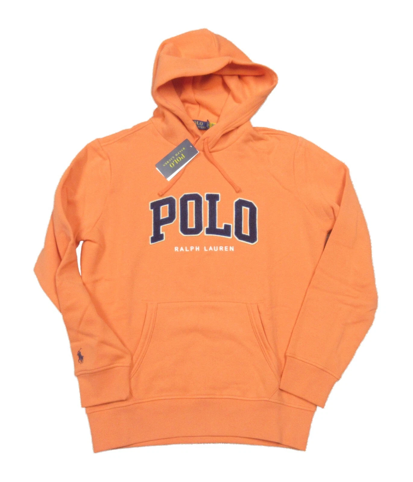 Polo Ralph Lauren Men's Orange Embroidered Logo Graphic Fleece Pullover Hoodie