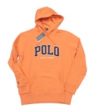 Polo Ralph Lauren Men's Orange Embroidered Logo Graphic Fleece Pullover Hoodie