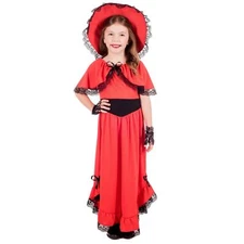 Girls Scarlett O`Hara Southern Belle Costume Kids Red Colonial Dress SHalloween