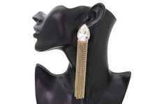 Women Earrings Night Cocktail Party Jewelry Long Gold Chain Fringes Silver Beads