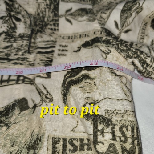NWT Woolrich Mens Sz L Camp Shirt Olive Fish Signs Linen Blend Short Sleeve - Picture 15 of 17