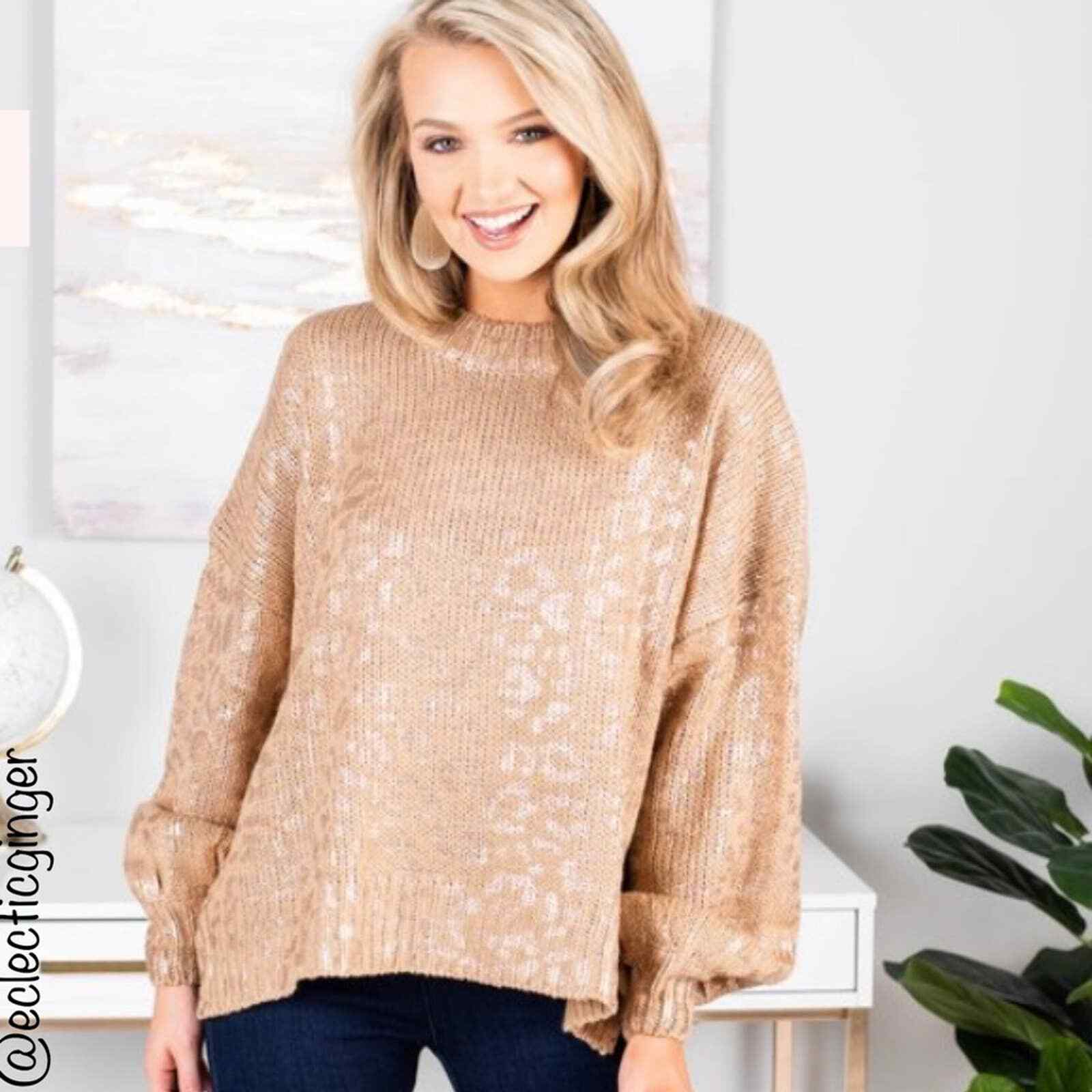 Taupe \u0026 Rose Gold leopard print sweater 