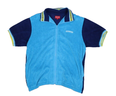 Supreme Mens Blue Terry Cloth Cotton Short Sleeve Full Zip