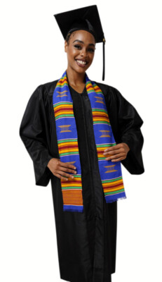 Blue and Gold Hand Woven Kente Cloth Graduation Stole / Sash