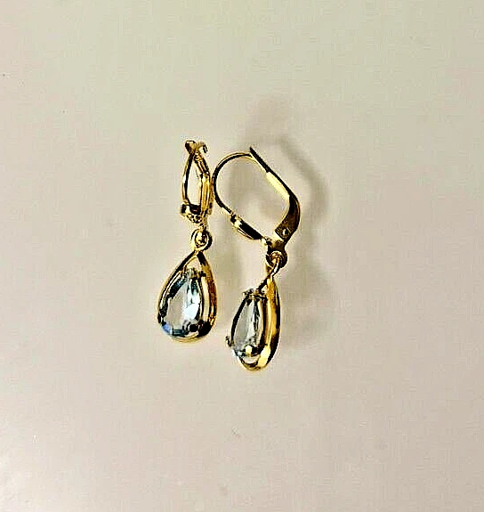 Paar Brisur Damen Ohrhänger 28*7mm echt Blautopas 333 Gelb Gold 8 Kt Ohrringen - Bild 3 von 4