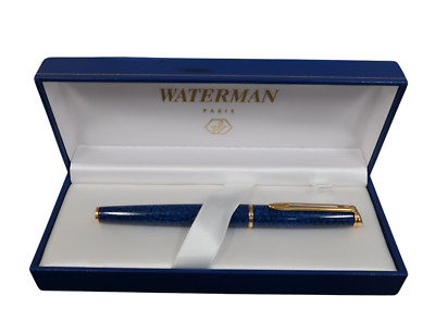 Waterman Hemisphere Blue Marble & Gold  Fountain Pen M Pt In Bx Eng cap Basf*