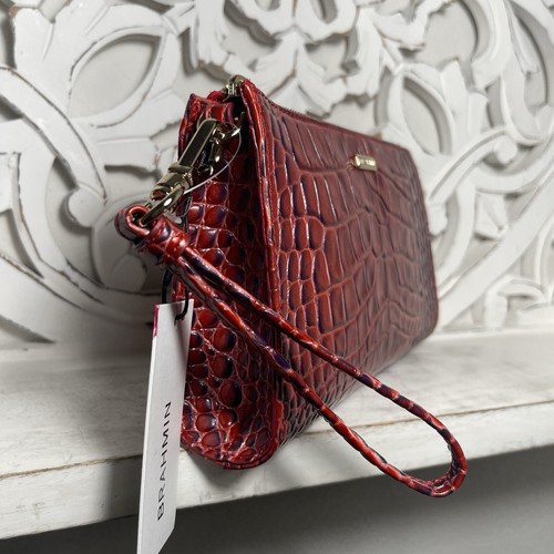 Brahmin Daisy Clutch Wristlet Sunrise Millenia Red Embossed Leather - Picture 2 of 6