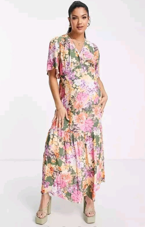 green and pink maternity dress NWT Nobody's Child Clementine Floral Multicolor UK 16 US 12 Fabric: Stretch Velvet