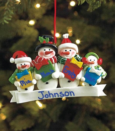 family of 4 personalized snowman christmas tree ornament holiday