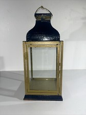 12" x 6" Decorative Metal Glass Lantern Candle Holder Blue And Gold Threshold