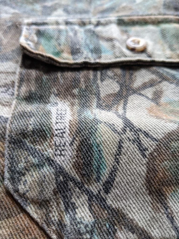 Hecho en EE. UU. CABELA'S Denim Sarga CAMUFLAJE Realtree L Vintage CAZA Camisa Vaquera Foto 4 de 4