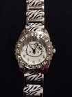 New Never Worn Sanrio Hello Kitty Wristwatch Animal Print Zebra Rhinestones