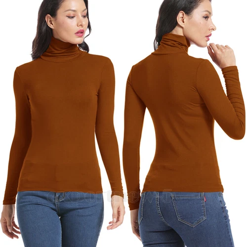 Polo Ribbed Roll Neck Jumper Ladies High Neck Knitted Top Turtle Body Ribbed Kni - Picture 17 of 25