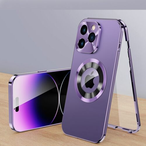 For iPhone 16 15 14 Double-Sided Magsafe Metal 360 Full Body Case Bumper Cover - Foto 10 di 17