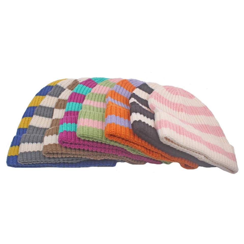 Women Striped Knitted Crochet Stretch Beanie Hat Warm Ski Driving Cycling Cap - Image 3 of 4