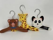 3 Vintage Rare Unique Painted Wooden Baby Clothes Hangers: Bear, Giraffe  Panda