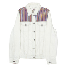Bellfield Womens Denim Jacket White Crazy Pattern Uk 14
