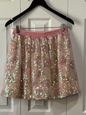 Cat  Jack Pink Neutrals with Rainbow Seqin Elastic Waist Skirt Girls XL 14-16 