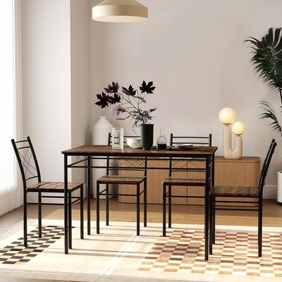5-teiliges Esstisch-Set für 4, platzsparender Tisch und 4 Stühle, Eiche