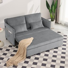 55" 3-in-1 Convertible Sofa Bed w/ USB Ports  Storage - Modern Corduroy Sleeper