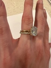 Elongated Cushion engagement ring and wedding band set