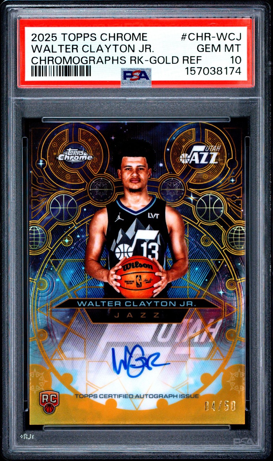 2025-26 Topps Chrome Walter Clayton Jr Chromographs Gold RC Auto /50 PSA 10