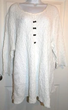 Cute White Textured PYRAMID COLLECTION 3/4 Sleeve Tunic w/Button Trim - 2X