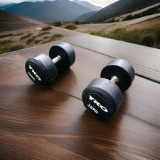 TKO 2 X 38kg Rubber Cast Iron Dumbbells Total Weight 76kg Free Weights -See Pics