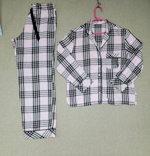 VICTORIA'S SECRET 2 Pcs Pajamas Set Pink Black Plaid Button Up size M No Tag