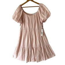 $134 Calvin Klein Dress Size 16 Pink Cottage Core Puff Sleeves Tiered Garden New