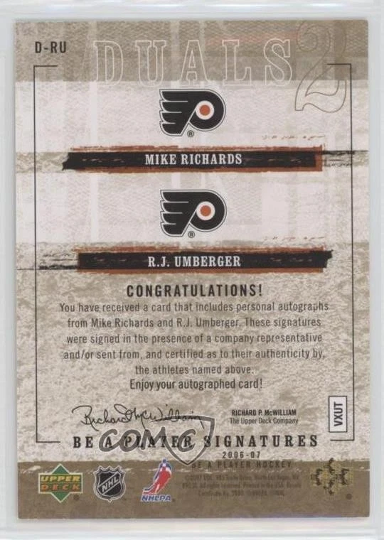 2006-07 Upper Deck Be a Player Signatures Duals Mike Richards RJ Umberger Auto - Image 2 of 2