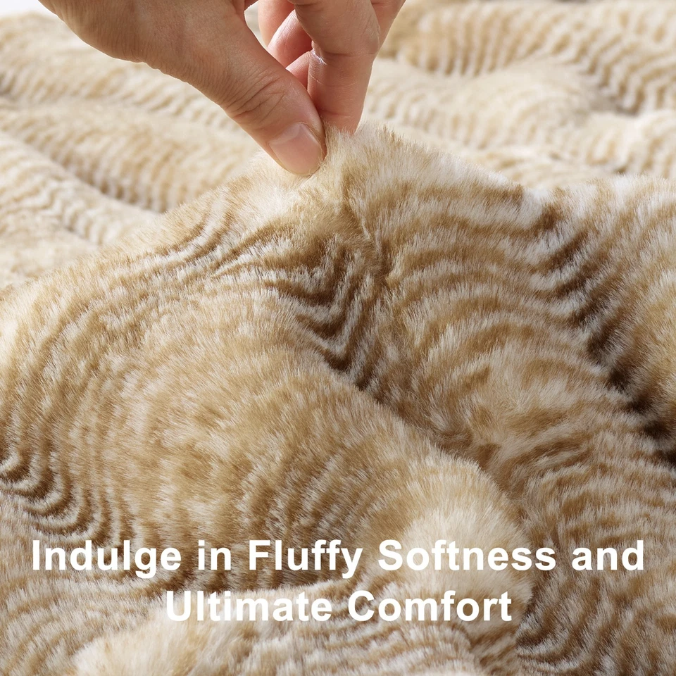 Thick Stripe Faux Rabbit Fur Throw Blanket – Luxury Soft Warm & Cozy Plush - Image 3 of 4