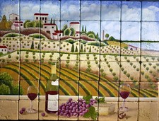 Ceramic Glossy Scenic Vineyard Wine Landscape Backsplash Wall Tile Mural