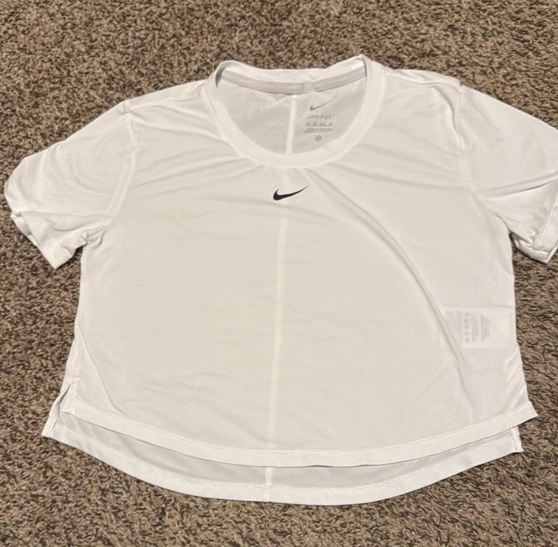 Nike One Relaxed Big Kids' (Girls') Dri-FIT Short-Sleeve Top (White/Black)