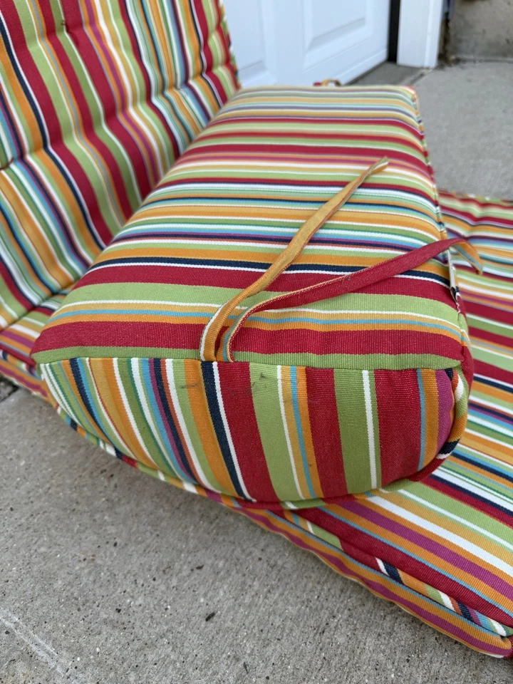 Pottery Barn Outdoor Foldable Lounge Cushions Striped Colorful w/Back Pillow - Image 4 of 4