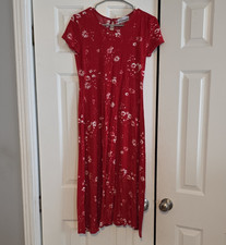 Urban Outfitters Red White Floral Maxi Short Sleeve Keyhole Back Dress Size M
