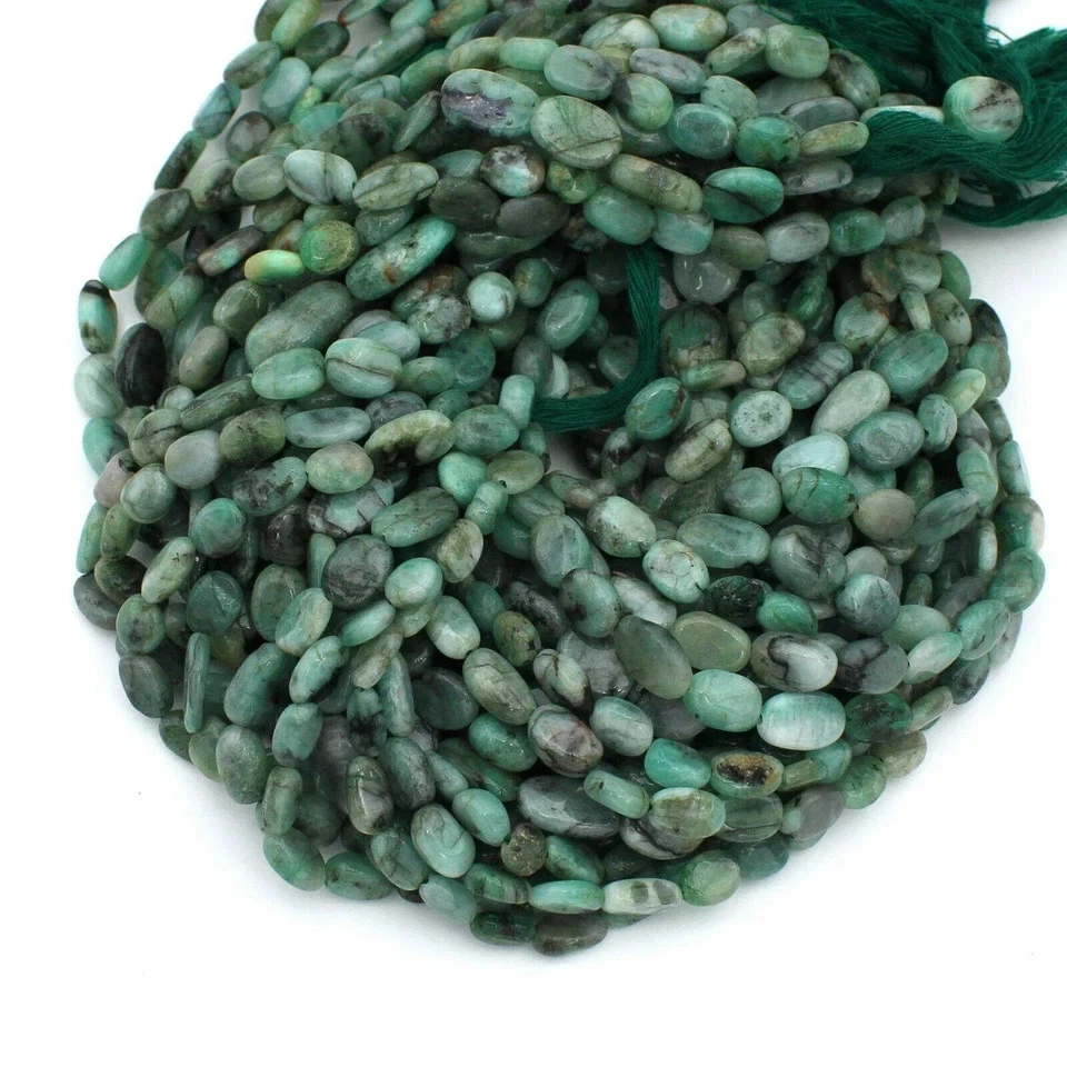 Cuentas de piedras preciosas sueltas lisas ovaladas esmeralda natural 5x7-6x8 mm 18"" pulgadas 1 hebra Foto 4 de 4