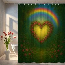 Floral Heart Rainbow Shower Curtain - Colorful Fabric Decor