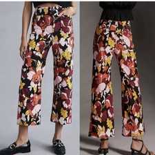 Anthropologie Maeve the Colette Cropped Wide-Leg Pants Sz 28 - Floral Mod Print