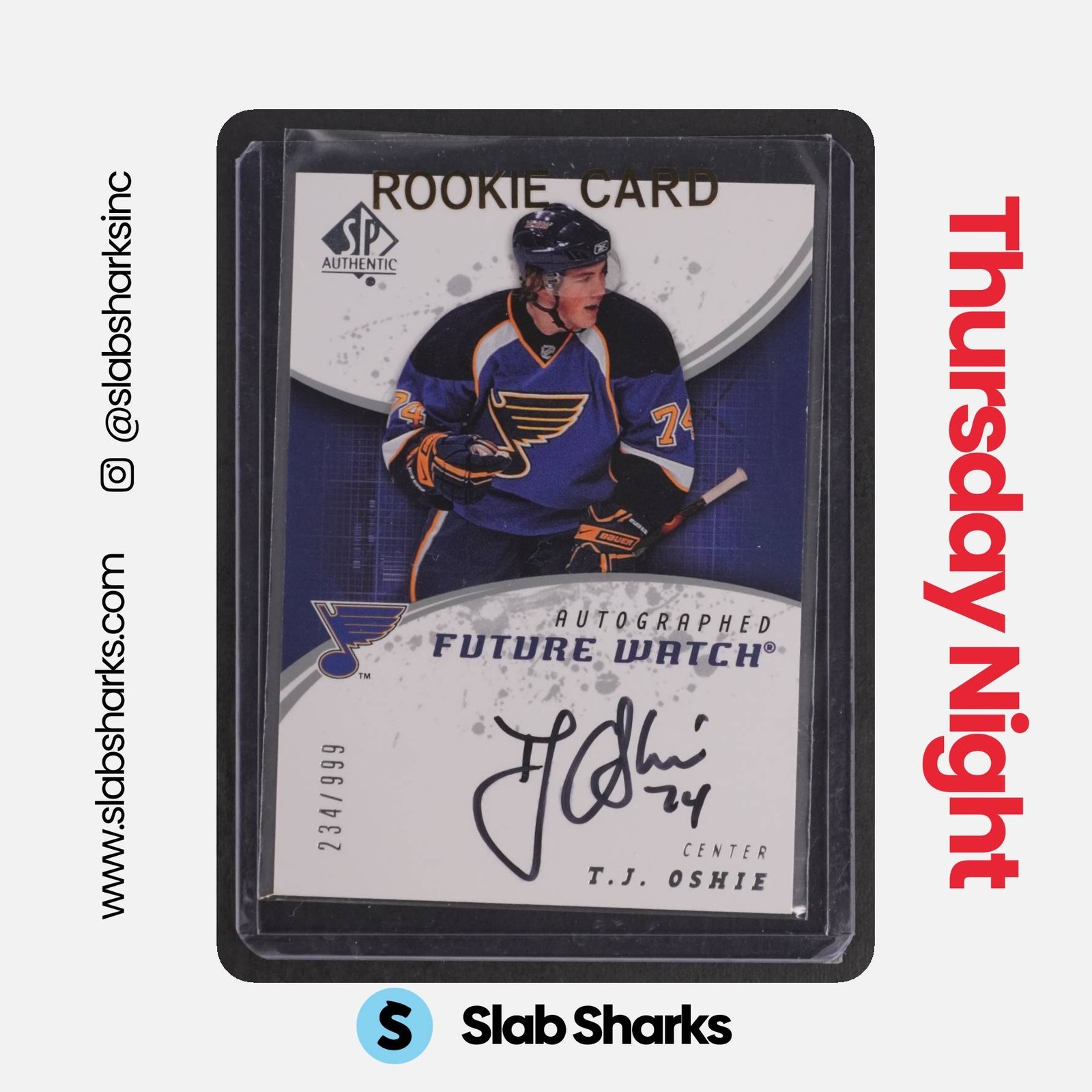 2008 SP AUTHENTIC #243 T.J. OSHIE AUTO RC FUTURE WATCH ROOKIE /999