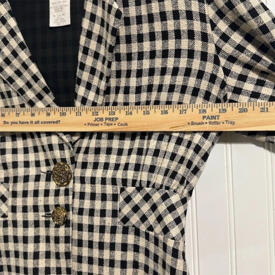 Blazer Vintage Carole Little Gingham Check Negro Blanco Peplum Chaqueta Talla 8 Seda Foto 4 de 4