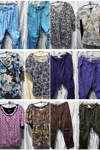 Mixed Brands Women's Medical Scrubs lot 2XL Tops & Pants Prints 50 piece lot