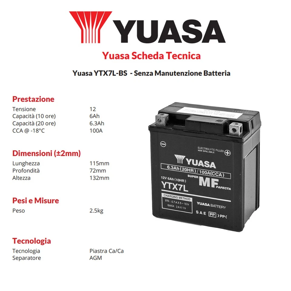 BATTERIA YTX7L-BS YUASA SIGILLATA PIAGGIO Vespa Sprint 4T 3V ABS 150 2015-2016 Foto 2 de 4