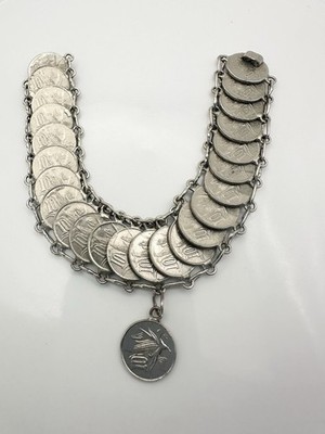 Vintage Mexico Estados Unidos Mexicanos 10 medal charm link 7.25  Bracelet