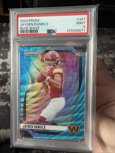 2024 Panini Prizm - Rookies Jayden Daniels #347 Blue Wave Prizm /230 (RC) PSA 9