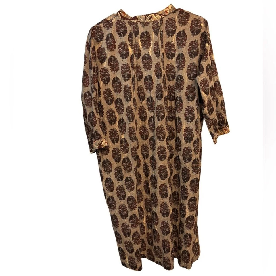 Vestido túnica de algodón estampado gitano jadeado talla única alto-bajo cuello en V Foto 4 de 4