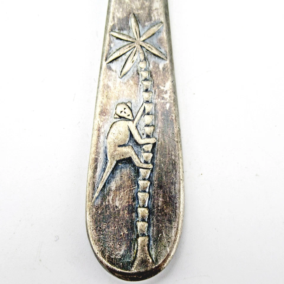 Argenta Düsseldorf Kindergabel AFFE AUF PALME Versilbert 90er Silber-Auflage - Bild 3 von 4